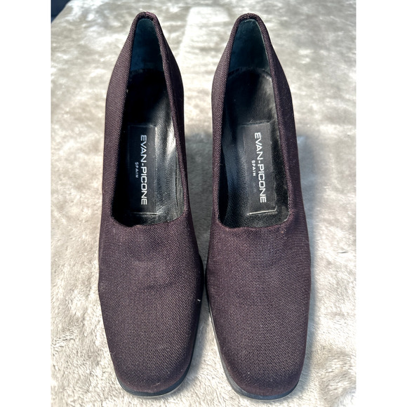 Evan Picone Vintage Brown Fabric Square Toe Block Heels Size 6.5 Y2K 90s Office - Picture 1 of 7